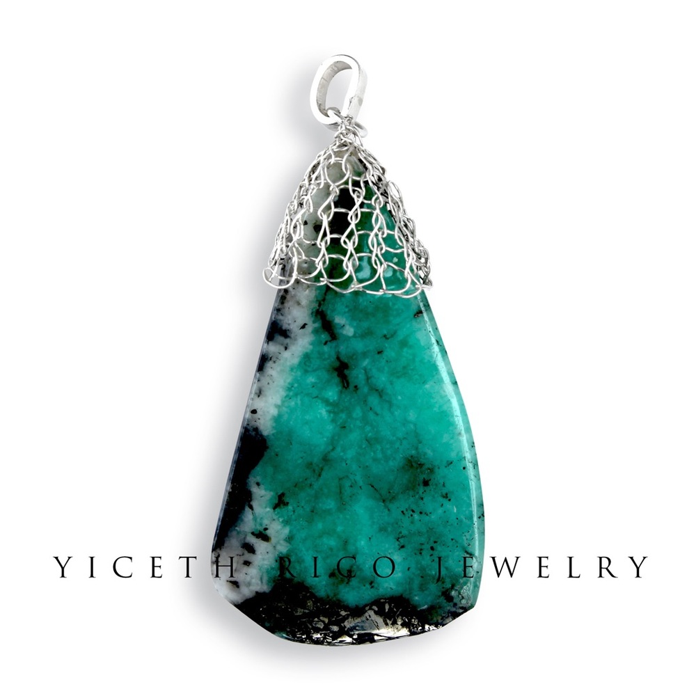 Raw Emerald Pendant . 
-950 Silver Mompox Filigree.  Raw Emerald.